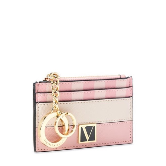 Victoria's Secret The Victoria Card Case Keychain Iconic Stripe NEW - Picture 2 of 2